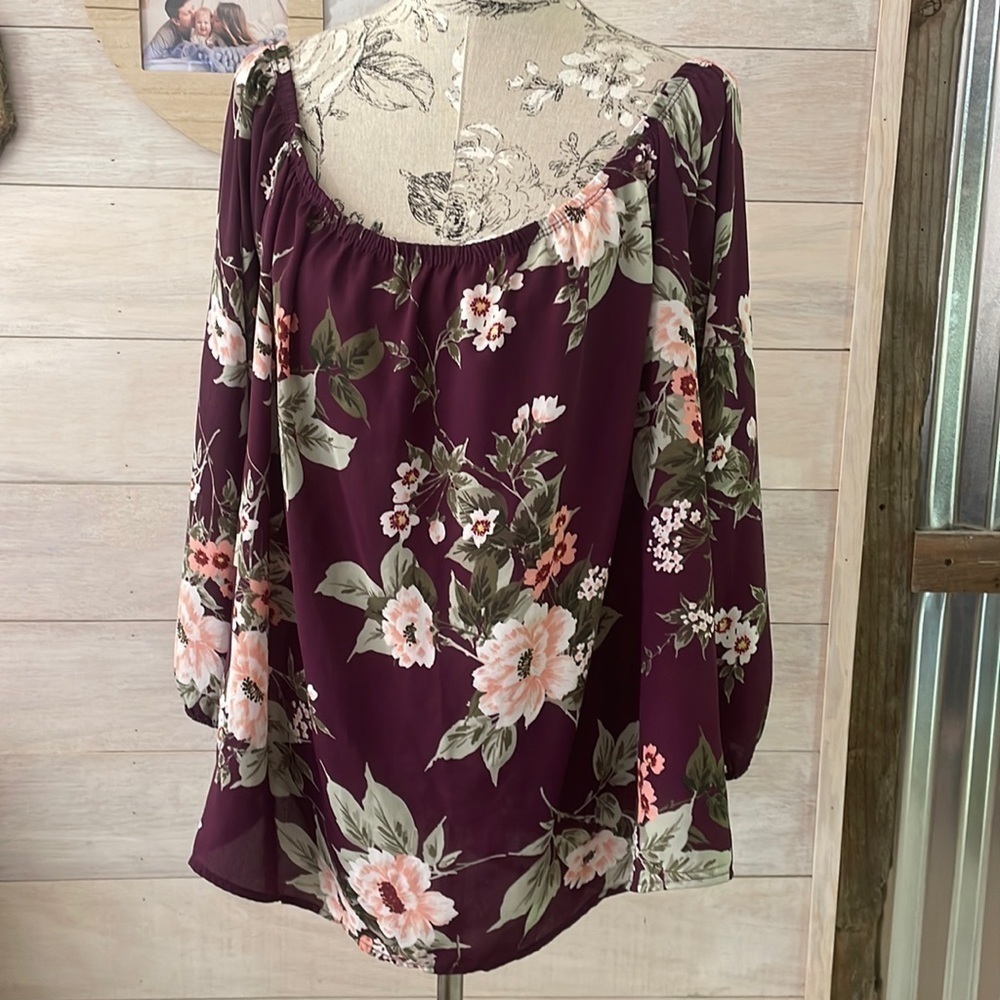 CHARLOTTE Russe Purple Flower Off Shoulder Top 2X